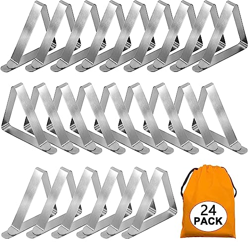 Tablecloth Clips, 24 Pack Stainless Steel Heavy Duty Picnic Table Cloth Clips, Outdoor Picnic Tables Cover Holders for Dining Restaurant Marquees Weddings Graduation Party, Thickness Below 1.4''