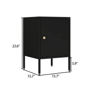 WISUNO Metal Nightstand,End Side Table,Bedside Storage Cabinet wiht Door,Adustable Shelf,for Bedroom,Living Room, Kitchen,Office,Easy Assemble. (One Door, Black)