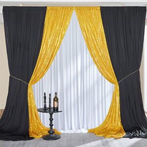 10x10ft black backdrop curtain panels, 10x10ft white backdrop curtains and 10x8ft gold sequin backdrop curtain drapes for party home decoration, 6 panels