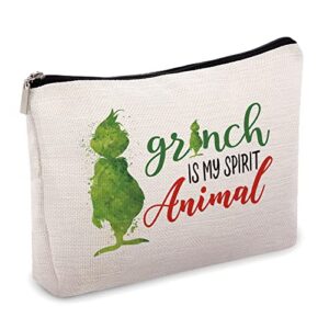 ouz grinch is my spirit animal - green monster makeup bag, fans gifts, gifts for women girl cosmetic bag(8m004)