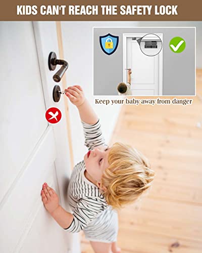 Child Proof Door Lock,Top Door Locks for Kids Safety,Front Door Child Safety Lock Made of Metal,Prevent Toddlers,Autistic Child,Pets & Dementia from Going Out,for Bedroom or Pantry(Black,2 Pack)