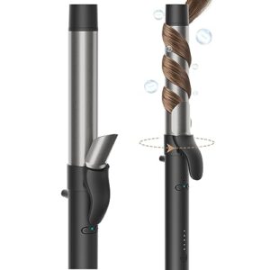 rotating curling iron, tymo ionic automatic curling iron 1 1/4 inch for medium/long hair, travel hair curler long tourmaline ceramic barrel for beach waves, up to 430℉