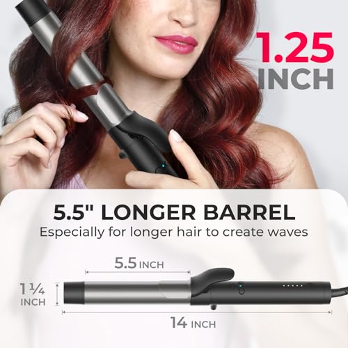 Rotating Curling Iron, TYMO Ionic Automatic Curling Iron 1 1/4 Inch for Medium/Long Hair, Travel Hair Curler Long Tourmaline Ceramic Barrel for Beach Waves, Up to 430℉