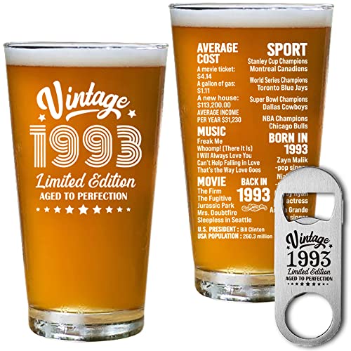 30th Birthday Gifts for Women Men, 30 Year Old Birthday Decoration Gift, Vintage - 30th Anniversary Party Supplies, 16 oz Beer Glass