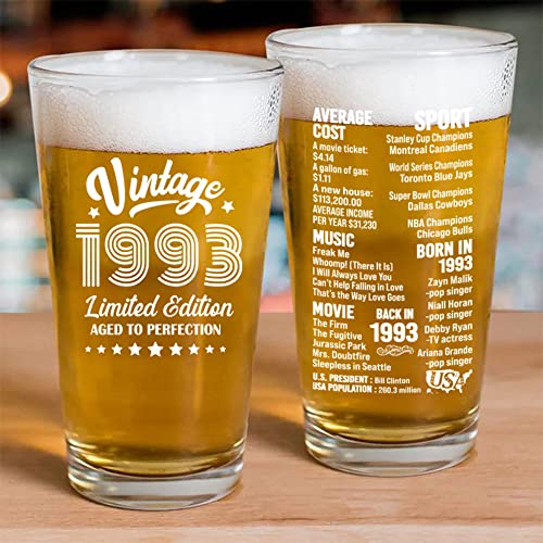 30th Birthday Gifts for Women Men, 30 Year Old Birthday Decoration Gift, Vintage - 30th Anniversary Party Supplies, 16 oz Beer Glass