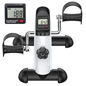 cyclace under desk bike pedal exerciser for arm/leg exercise - portable mini exercise bike desk cycle, leg exerciser for home/office workout (vc-white)
