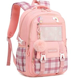 ao ali victory girls backpack 15.6 inch laptop school bag cute kids elementary college backpacks large bookbags for teen girl women students anti theft travel daypack- pink
