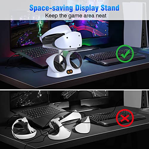 Dobe PSVR 2 Charging Station for PSVR2 Controller, PS5 VR2 Charging Station with VR Headset Display Stand, PSVR2 Charging Dock with Led Indicator, Type-C Cable & 2 Magnetic Charger Clasps