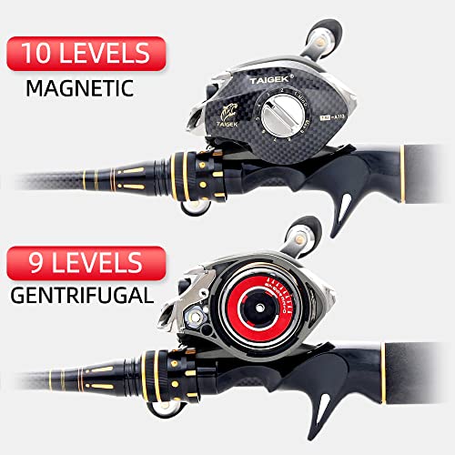 Taigek Baitcaster Reels 7.0:1 Gear Ratio Surf Fishing Reel 18+1 Stainless BB Up to 17.6LB Drag Casting Reel Dual Braking System Right Hand Fishing Reels Casting