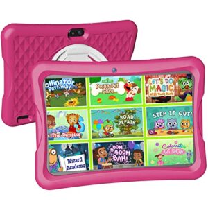 jren kids tablet, 10" tablet for kids,ips hd display 1280 x 800, ram 4gb and 64gb storage, google family link kids space pre-installed, youtube,ages 6-12,color pink