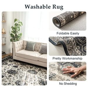 VK VK·LIVING Washable Rug 5x7 Area Rug for Living Room Bedroom Rug Lightweight Large Area Rug Thin Vintage Rug No Smell Machine Washable Rug for Dining Room Home Kitchen, Darkgrey&Olive Green