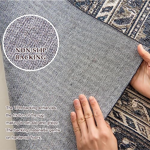 VK VK·LIVING Washable Rug 5x7 Area Rug for Living Room Bedroom Rug Lightweight Large Area Rug Thin Vintage Rug No Smell Machine Washable Rug for Dining Room Home Kitchen, Darkgrey&Olive Green