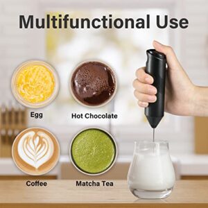 YSSOA Electric Milk Frother Handheld with Stainless Steel Stand Battery Operated Whisk Drink Mixer for Coffee, Frappe, Latte, Matcha, Hot Chocolate, Black (1 Pack, Black2)