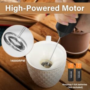 YSSOA Electric Milk Frother Handheld with Stainless Steel Stand Battery Operated Whisk Drink Mixer for Coffee, Frappe, Latte, Matcha, Hot Chocolate, Black (1 Pack, Black2)