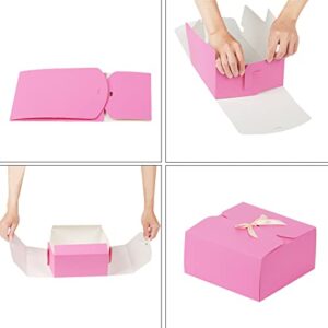 GINLEBO Pink Gift Boxes with Lids 10 Pack – Kraft Paper 8"x8"x4” Small Gift Box Set with Ribbons and Stickers – Groomsmen Bridesmaid Proposal Box – Present Box for Birthday, Wedding, Xmas