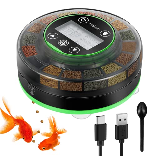 Petbank Automatic Fish Feeder for Aquarium - Rechargeable Fish Feeder Automatic Dispenser with Timer, Moisture-Proof and Precise Feeding Auto Fish Feeder for Vacation with USB Cable, LCD Display