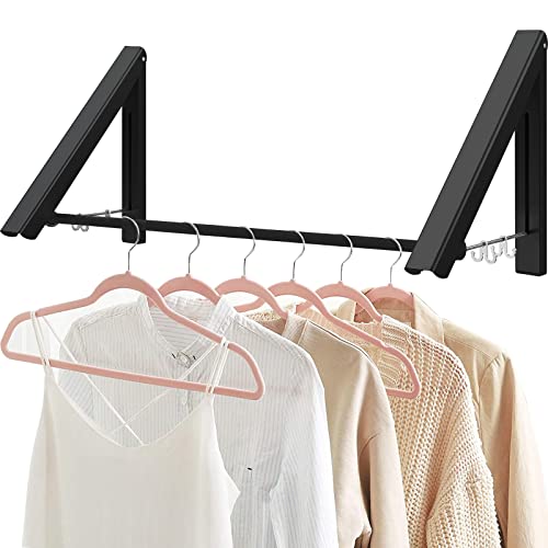 HOME RIGHT Clothes Drying Rack Folding with 32" Rod, Wall Mounted Drying Racks for Laundry, Foldable Laundry Dryer Hanger, Collapsible Clothing Rack for Laundry Room, Black