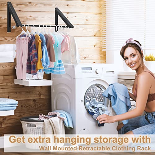 HOME RIGHT Clothes Drying Rack Folding with 32" Rod, Wall Mounted Drying Racks for Laundry, Foldable Laundry Dryer Hanger, Collapsible Clothing Rack for Laundry Room, Black