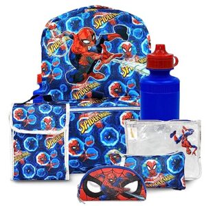 Fast Forward Spiderman Backpack for Boys - 6 Piece Set - Spiderman Backpack with Lunch Box, Perfect for Back to School & Elementary Age