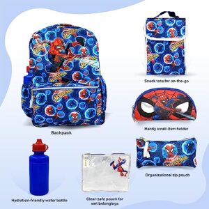 Fast Forward Spiderman Backpack for Boys - 6 Piece Set - Spiderman Backpack with Lunch Box, Perfect for Back to School & Elementary Age