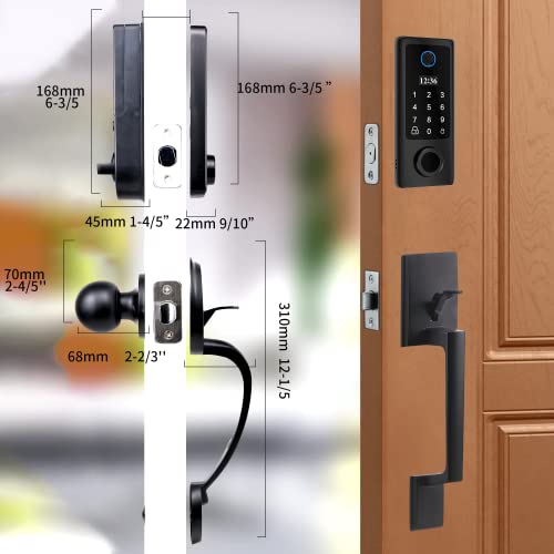 YOSIMIKA Fingerprint Door Lock, Keyless Entry Door Lock with Handles, Door Locks with Keypads, Smart Door Lock, Electronic Keypad Deadbolt, Front Door Lock Handle Sets (Black)