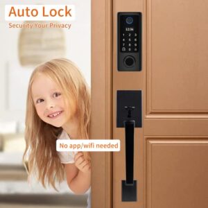 YOSIMIKA Fingerprint Door Lock, Keyless Entry Door Lock with Handles, Door Locks with Keypads, Smart Door Lock, Electronic Keypad Deadbolt, Front Door Lock Handle Sets (Black)