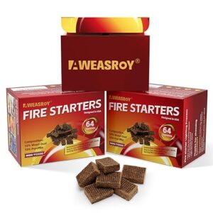 fire starter squares 192 - fire starters for fireplace,chimney,bbq grill,camping fire,wood stove - water resistant and safe odourless - camping accessories