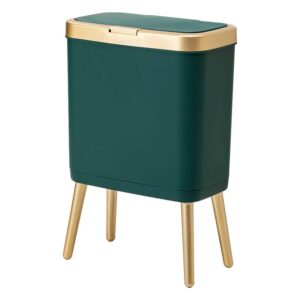 procade trash can with lid,small bathroom garbage can with lid, plastic trash can with push button,narrow garbage bin waste basket for bedroom,living room, toilet,office,kitchen,4 gal-gold edge