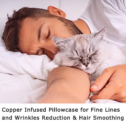 Pillowcase for Acne Prone Skin - Anti-Acne Copper Infused Bamboo Pillow Case 1pc, Hypoallergenic Vegan Silk Pillowcase Queen Size 20x30, Cooling Silky Satin Pillow Cases for Hair and Skin No Bacteria