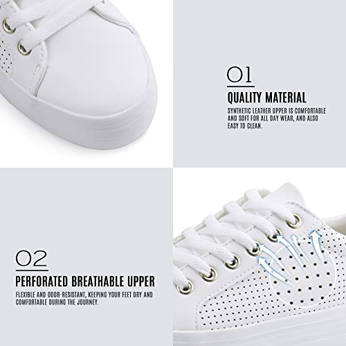 JABASIC Women Platform Sneakers Breathable Casual Lace Up Fashion Walking Shoes (9,White)