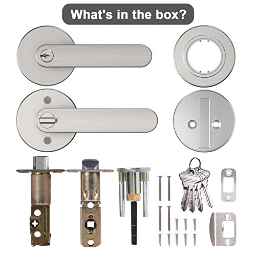 BAOLONG Entry Door Knob and Single Cylinder Deadbolt Lock Comboset,Brushed Nickel Round Locking Lever Handle Set Reversible for Right or Left Door