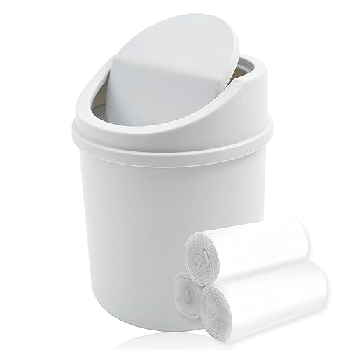 Dotbengc Mini Desk Trash Can with 90 Trash Bags, Small Garbage Can, Countertop Trash Can, Tiny Waste Basket for Bathroom Desktop Bedroom Kitchen Office Table