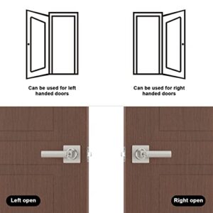 BAOLONG Square Entry Door Levers Locksets in Brushed Nickel,Door Knob with Lock for Bedroom or Front Door Interior Heavy Duty Door Handle.