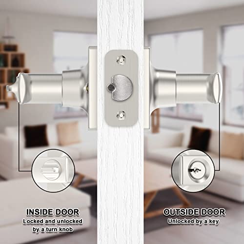 BAOLONG Square Entry Door Levers Locksets in Brushed Nickel,Door Knob with Lock for Bedroom or Front Door Interior Heavy Duty Door Handle.