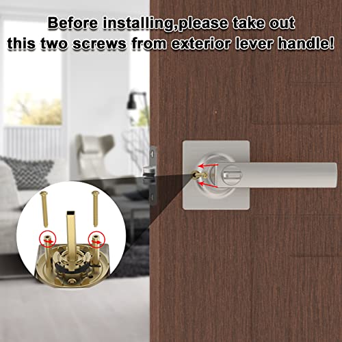 BAOLONG Square Entry Door Levers Locksets in Brushed Nickel,Door Knob with Lock for Bedroom or Front Door Interior Heavy Duty Door Handle.