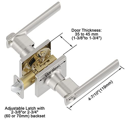 BAOLONG Square Entry Door Levers Locksets in Brushed Nickel,Door Knob with Lock for Bedroom or Front Door Interior Heavy Duty Door Handle.