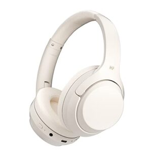 ikf-t1 pro wireless wired headphones call noise cancelling bluetooth headset bass stereo sound 100 hours using time built-in microphone pairing 2 devices compatible ios/android (off-white)