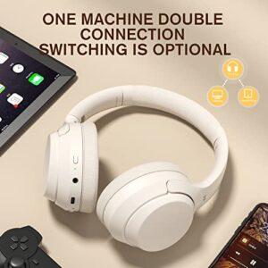 iKF-T1 Pro Wireless Wired Headphones Call Noise Cancelling Bluetooth Headset Bass Stereo Sound 100 Hours Using Time Built-in Microphone Pairing 2 Devices Compatible iOS/Android (Off-White)