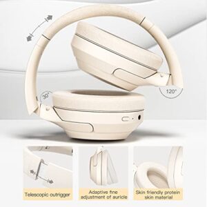 iKF-T1 Pro Wireless Wired Headphones Call Noise Cancelling Bluetooth Headset Bass Stereo Sound 100 Hours Using Time Built-in Microphone Pairing 2 Devices Compatible iOS/Android (Off-White)