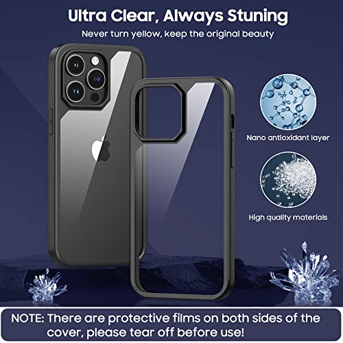 LEKEVO for iPhone 14 Pro Max Case, Soft Silicone Edges + Hard Clear Back Cover, w/Dust Cover & Screen & Camera Lens Protector, Slim Shockproof Phone Case, Black