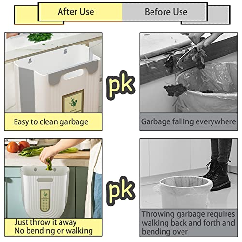 SHAIDOJIO Hanging Kitchen Trash Can, Collapsible Trash can for Kitchen, Wall Mounted Foldable Small Garbage Can Compost Bin, 2.6 Gallon Under Sink Waste Bin for Cabinet/Bedroom/Car/Bathroom (Grey)