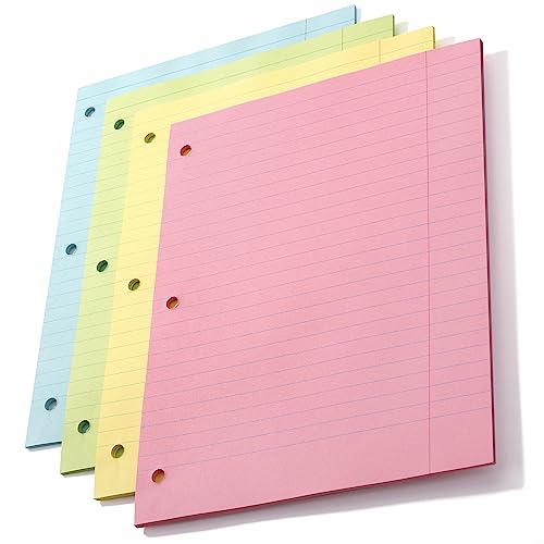 Mr. Pen- Colored Loose Leaf Paper Wide Ruled, 100 Sheets, 8” x 10.5”, 3- Hole Punched, Notebook Paper, Lined Paper, Binder Paper, Writing Paper, Filler Paper, Wide Ruled Notebook Paper