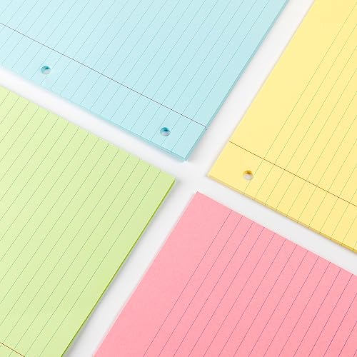 Mr. Pen- Colored Loose Leaf Paper Wide Ruled, 100 Sheets, 8” x 10.5”, 3- Hole Punched, Notebook Paper, Lined Paper, Binder Paper, Writing Paper, Filler Paper, Wide Ruled Notebook Paper