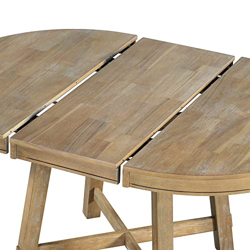 P PURLOVE Round Dining Table, Farmhouse Round Extendable Dining Table with 16" Leaf Wood Kitchen Table (Natural Wood Wash)