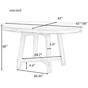 P PURLOVE Round Dining Table, Farmhouse Round Extendable Dining Table with 16" Leaf Wood Kitchen Table (Natural Wood Wash)