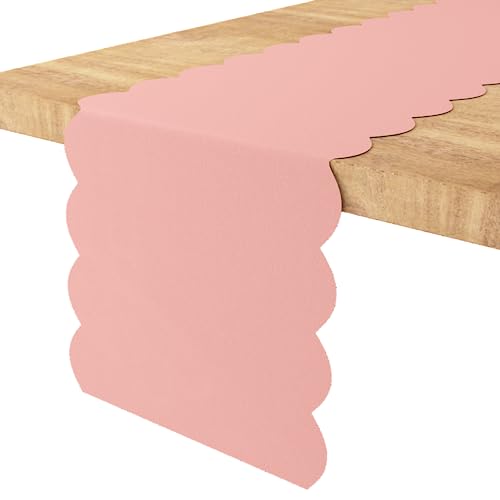 Swanoo Scallop Table Runner - Washable Polyester Fabric- Party Table Decoration- 2 Pack 14x104 inch - Coral