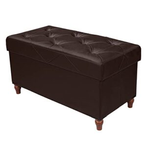 glaxyfur 30 inches folding storage ottoman bench wooden legs foot rest stool for living room, hallway bright brwon