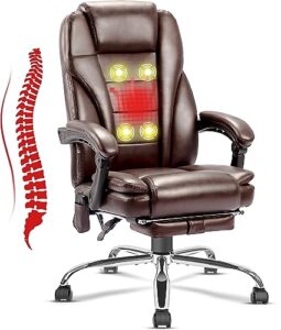 noblemood ergonomic heated massage office chair tall and big computer desk chair swivel executive chairs with footrest and lumbar pillow (brown)