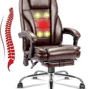 NOBLEMOOD Ergonomic Heated Massage Office Chair Tall and Big Computer Desk Chair Swivel Executive Chairs with Footrest and Lumbar Pillow (Brown)