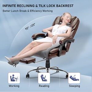 NOBLEMOOD Ergonomic Heated Massage Office Chair Tall and Big Computer Desk Chair Swivel Executive Chairs with Footrest and Lumbar Pillow (Brown)